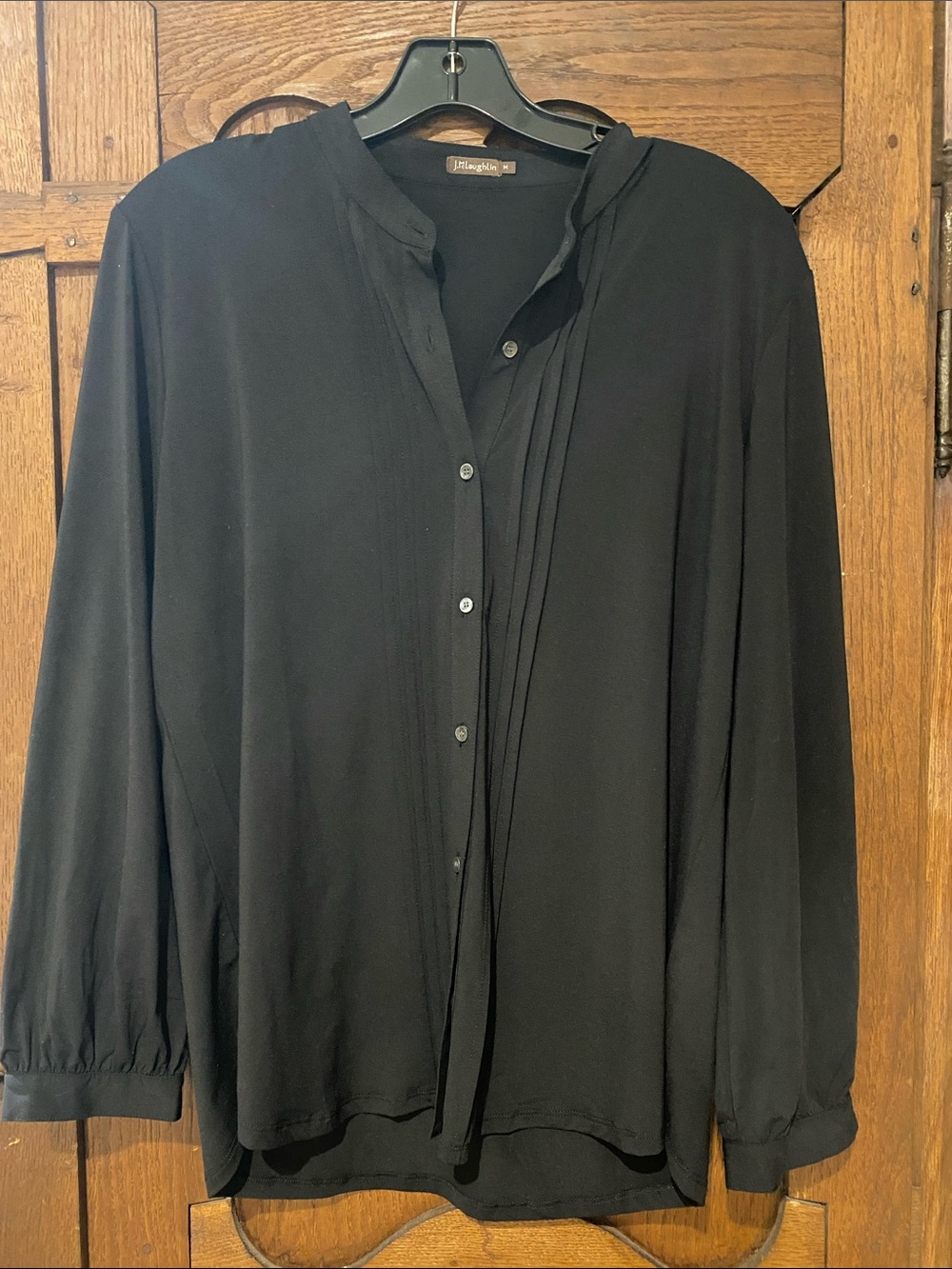 J.McLaughlin Black Pleated Button-Up Blouse